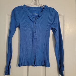 Aerie Fitted Button Ribbed Top